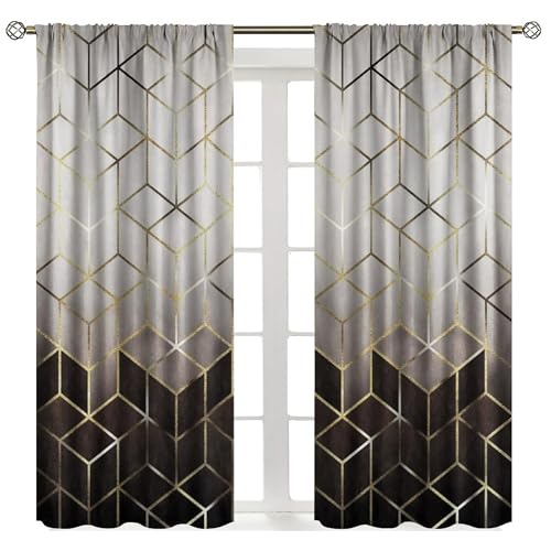 Geometric Marble Curtains, Black Gold Abstract Geometry Pattern Texture Window Treatments for Bedroom Living Room, Black Luxury Marble Drape 2 Panel Sets,52x84 Inch Blackout - color: Marble-4, size: 26"W x 84"L (Pack of 2)