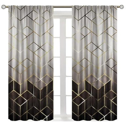 Geometric Marble Curtains, Black Gold Abstract Geometry Pattern Texture Window Treatments for Bedroom Living Room, Black Luxury Marble Drape 2 Panel Sets,52x84 Inch Blackout - color: Marble-4, size: 26"W x 84"L (Pack of 2)