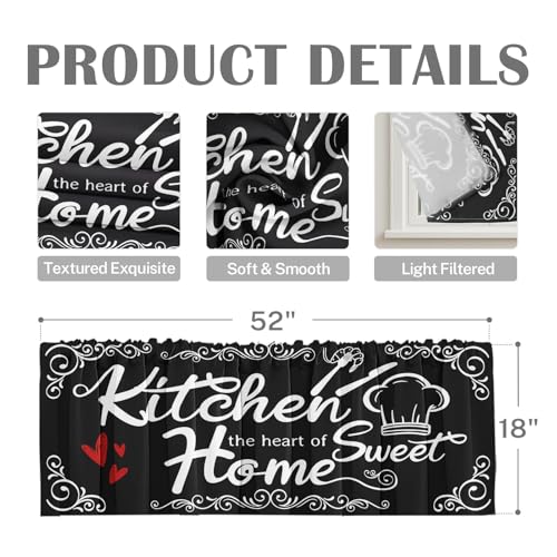 Emvency Valances for Windows, 2 Pack, 52x18 Inch, Farmhouse Heart - color: Sweet Home Black, size: 52"W x 18"L (Pack of 2)