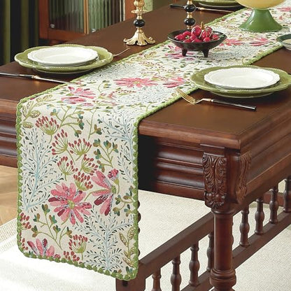 Spring Botanical Floral Lace Table Runner Green 12 x 48 Inch - color: Botanical Green, size: 12" x 48"