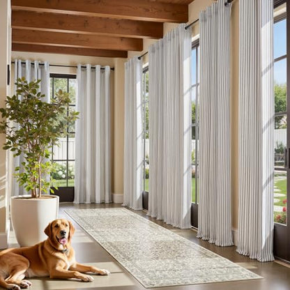 jinchan Linen blend Curtains 63 Inch Blue Stripe on Beige Grommet 2 Panels - color: Blue on Linen, size: 50"W x 63"L (Pack of 2)