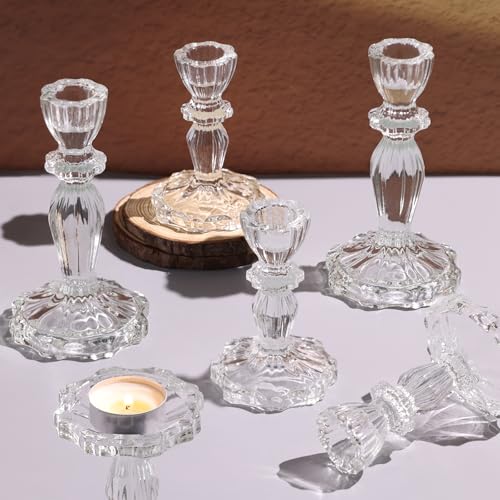 Clear Candlestick Holders Set of 6, Glass Taper Candle Holders - color: Clear