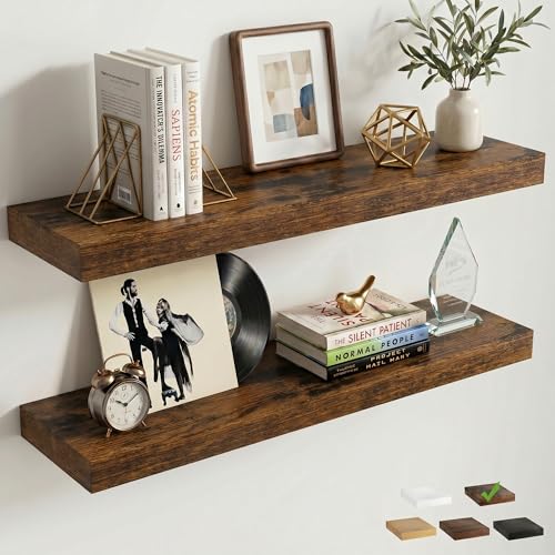 32 Inch Floating Shelves for Wall, 8"D Wood Storage Shelves, Brown Finish - color: Brown, size: 32 Inch