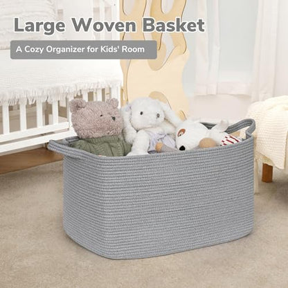 Goodpick Large Woven Rope Blanket Basket, Rectangle, Gray, 75L - color: Grey, size: Large(21.6"L x 14.9"W x 11.8"H)