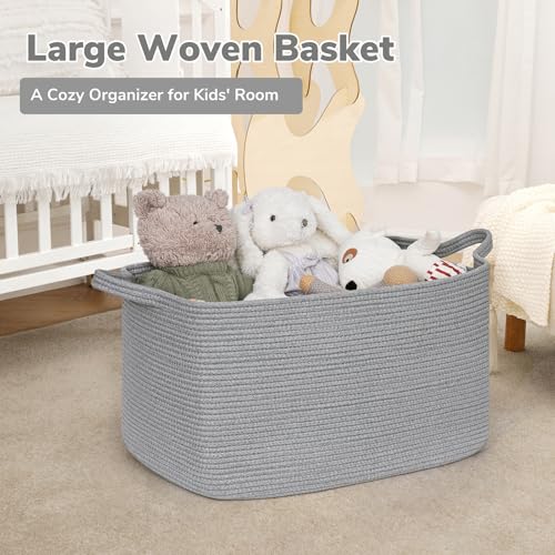 Goodpick Large Woven Rope Blanket Basket, Rectangle, Gray, 75L - color: Grey, size: Large(21.6"L x 14.9"W x 11.8"H)