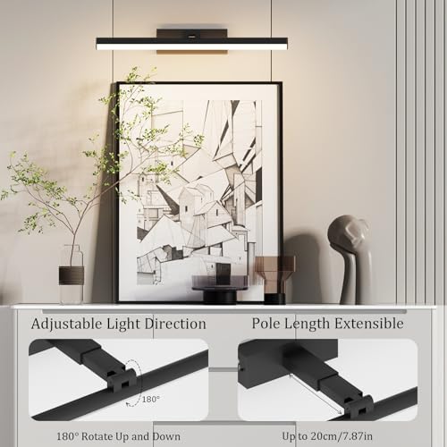 Battery Operated Picture Light15.5Inch with Remote,10000mAh Rechargeable Wireless Picture Light for Wall 3CCT Dimmable Frame Lights for Gallery Painting - color: Black