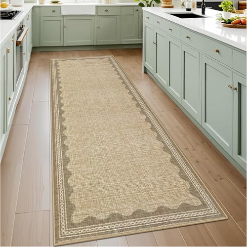 GarveeHome Scalloped Rug - color: Jute, size: 3' x 8' (Runner)