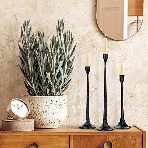 Iron Taper Candle Holder Set of 3 - Decorative Tall Candle Stand - color: Black & Silver