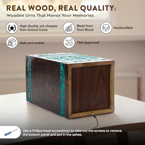 Tree of Life Wooden Urn for Human Ashes, X-Large 250 Cu in, Teal - color: Teal Green, size: X-Large (250 cu in)
