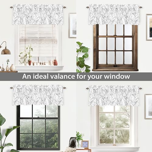 DriftAway Tree Branch Lined Valance Double Layer Blackout Thermal Insulated Abstract Ink Printing Window Curtain Valance Rod Pocket 52 Inch by 14 Inch Plus 2 Inch Header Silver Gray 1 Pack - color: Silver Gray, size: 52"W x 14"L (Pack of 1)