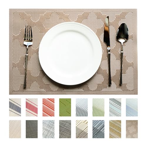 Placemats Set of 8 Vinyl/Plastic Woven Place Mats for Kitchen Table Indoor/Outdoor Washable Placemat Wipeable Dining Table Mats (Dark Brown Clover,8) - color: H-dark Brown Clover, size: 8 pcs