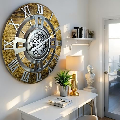 ImprovingLife The Gears Clock Real Moving Gear Wall Clock England Line (Gold Antique, 24 inches (60 cm)) - color: Gold Antique, size: 24 inches (60 cm)