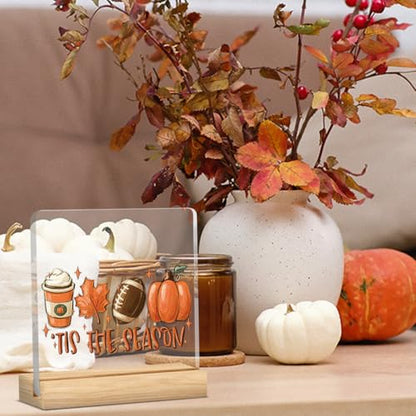 Tis the Season Pumpkin Football Fall Decor Sign - color: Fall07