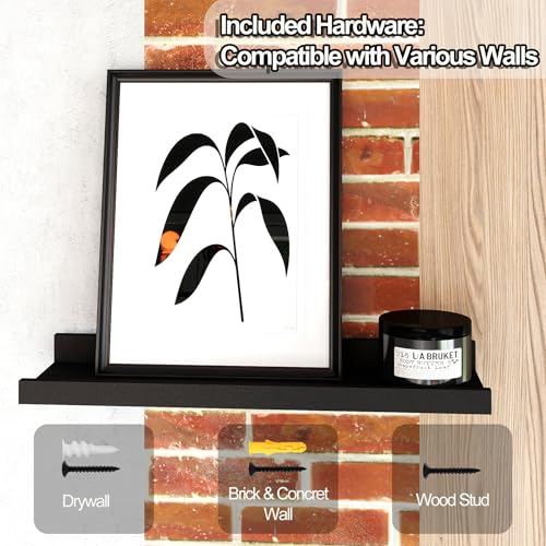 Small Black Floating Shelves for Wall, Shelf with Lip Set of 2, 4 in - color: Black, size: 3.9in