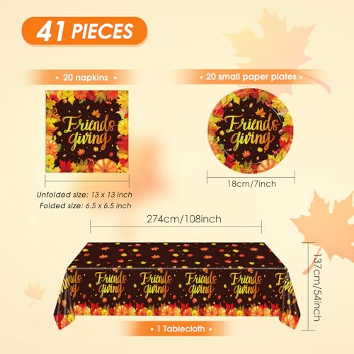 41 PCS Fall theme Thanksgiving Party Supplies Kit,Happy Friendsgiving Tableware Include Dessert Plates, Napkins,Tablecloth Autumn Harvest Disposable Dinnerware For Autumn Thanksgiving Party - color: Thanksgiving Party