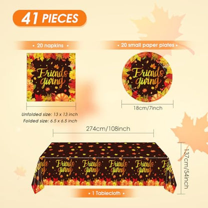 41 PCS Fall theme Thanksgiving Party Supplies Kit,Happy Friendsgiving Tableware Include Dessert Plates, Napkins,Tablecloth Autumn Harvest Disposable Dinnerware For Autumn Thanksgiving Party - color: Thanksgiving Party