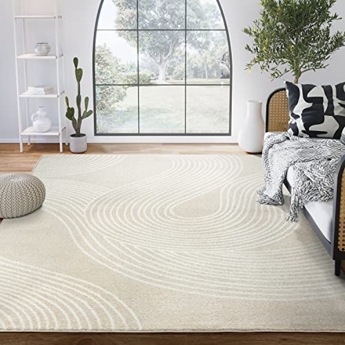 Abani Beige and White Swirl Area Rug | 5'3" x 7'6" Cream Carpet with Wave Pattern | Modern Rug for Living Room, Bedroom and Office | Nuevo Collection - color: Beige, size: 5'3" x 7'6" (Rectangular)