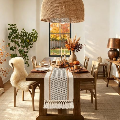 yuboo 72 Inch Boho Farmhouse Table Runner - color: Black&beige, size: 72 inch