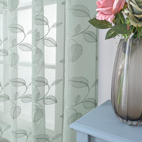 BGment Sage Sheer Curtains 90 Inches Long Living Room 2 Panels - color: Sage-leaf, size: 52"W x 90"L (Pack of 2)