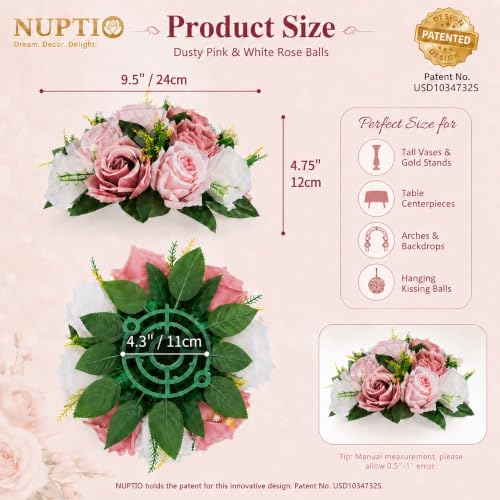 NUPTIO Flower Balls for Table Centerpieces: Dusty Pink & White Fake Flowers - color: Dusty Rose & White, size: 2 Pcs