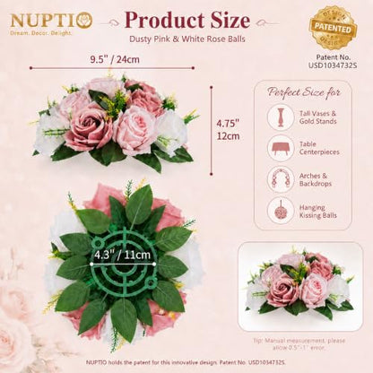 NUPTIO Flower Balls for Table Centerpieces: Dusty Pink & White Fake Flowers - color: Dusty Rose & White, size: 2 Pcs