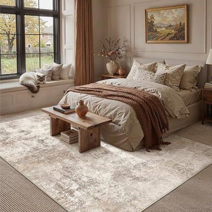 HUGEAR 5x7 Brown Abstract Washable Area Rug for Living Room - color: Brown, size: 5' x 7' (Rectangular)