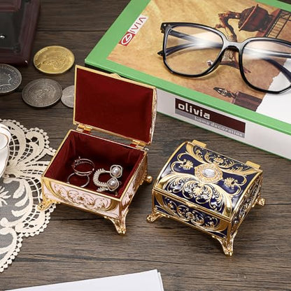 Small Jewelry Box Treasure Box Vinatge Enamel Trinket Organzier Hand Painted Jewelry Chest Case Golded Metal Jewelry Keepsake Box for Earrings Rings Gift for Christmas Wedding,Beige - style: Treasure Chest Style