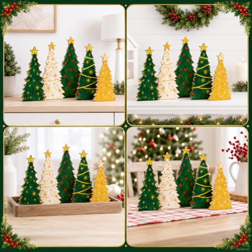Christmas Decorations Indoor, 5 Pcs Rustic Christmas Star Tree Home Decor