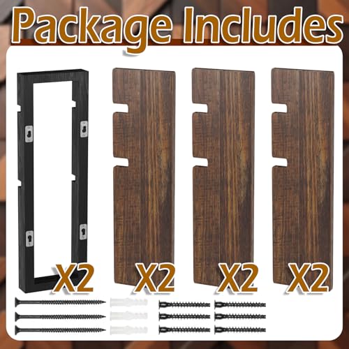 2 Pack 23 Inch Wood Floating Shelves for Wall Decor, 3 Tier Rustic Brown and Black Decorative Hanging Storage Display Wall Shelf for Bathroom Living Room Bedroom Kitchen Home Office (2, Rectangular)