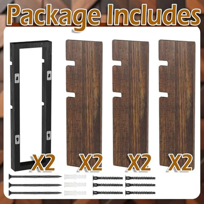 2 Pack 23 Inch Wood Floating Shelves for Wall Decor, 3 Tier Rustic Brown and Black Decorative Hanging Storage Display Wall Shelf for Bathroom Living Room Bedroom Kitchen Home Office (2, Rectangular)