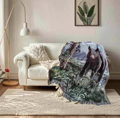 Bear Lodge Jacquard Woven Tapestry Throw Blanket 50"x60" - color: Bear