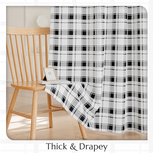 Beauoop Black White Plaid Jacquard Blackout Curtains Bedroom 52x96 2 Panels - color: Black and White, size: 52"W x 96"L (Pack of 2)