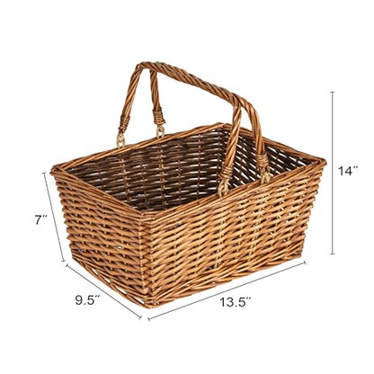 Household Essentials Woven Market Basket, Handwoven Willow Weave, Stylish Handles with Durable Metal Anchors, Classic and Versatile, Attractive, Spacious, Lightweight, Brown Stain - color: Stained Brown