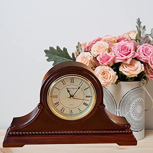 Mantel Clocks, Battery Operated, Silent Wood Table Clock with Westminster Chimes On The Hour, Solid Wooden Shelf Decorative Chiming Mantle Clock, 9" x 16" x 3" (Maroon Roman Numerals) - color: Maroon Roman Numerals