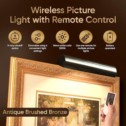 Concepdesigns Picture Light, Battery Operated Picture Light, Dimmable Wireless Picture Lights for Wall, Art Light, Library Light - 7.75 inches, Antique Brushed Bronze - color: Antique Brushed Bronze, size: 7.75 inch
