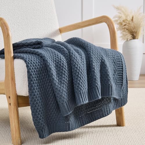 Blue Throw Blanket, Sweater-Soft Moss Knit, 50" x 60", Dusty Blue - color: Moss-dusty Blue, size: 50"x60"