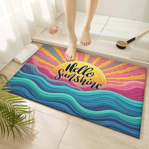 Boho Sun Indoor Door Mat Colorful Sunshine Ocean Waves Non-Slip Doormat Washable Decorative Mat Rug for Outdoor Entryway Kitchen Bathroom 17x30 Inch - color: Hello Sunshine