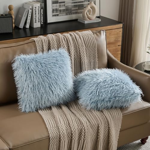 FUTEI Pack of 2 Faux Wool Throw Pillow Covers 18x18 Inch, Dusty Blue - color: Dusty Blue