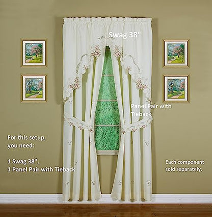 Today's Curtain Verona Reverse Embroidery Swag, 38", Ecru/Rose, 60"W X 38"L - color: Ecru/Rose, size: 38"W x 60"L (Pack of 1)