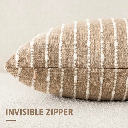 Foindtower Boho Striped Boucle Lumbar Throw Pillow Covers 12x20 Inch Camel - color: Camel, size: 20" x 12" (Pack of 2)