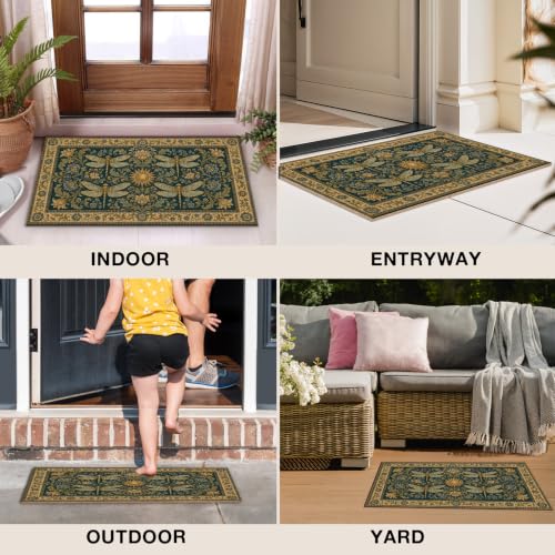 Boho Dragonfly Floral Faux Coco Coir Doormat Door Mat 17x30 - color: Boho Dragonfly