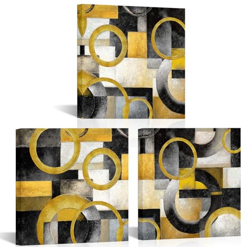 HOMEOART Yellow Wall Art Geometric Pictures Bathroom Wall Decor (Yellow) - color: Yellow