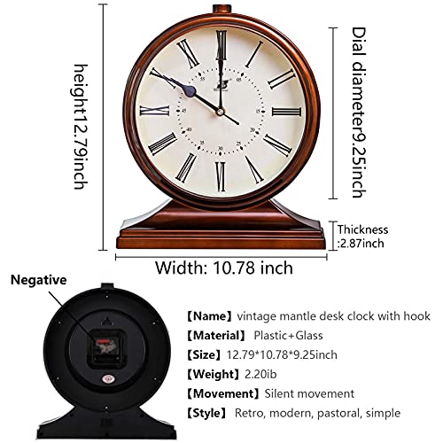 Silent Vintage Farmhouse Mantel Clock for Living Room 10-inch - color: Brown