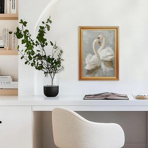 EJPFOGV Two Romantic White Swans Heart Framed Canvas Wall Art 12x16 inches - color: Swan, size: 16"L x 12"W