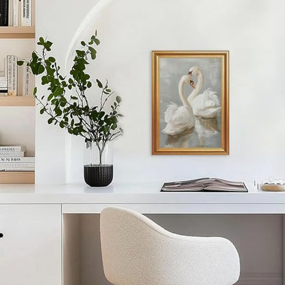 EJPFOGV Two Romantic White Swans Heart Framed Canvas Wall Art 12x16 inches - color: Swan, size: 16"L x 12"W