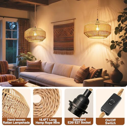 Maliralt Hanging Lamps Rattan Pendant Light Hanging Lights 16.4ft Plug in Cord Pendant Light Fixture Plug Into Wall Outlet Pendant Lighting with On Off Switch for Bedroom Living (Pumpkin Shade) - size: 11.8 Inch - Pumpkin Shade