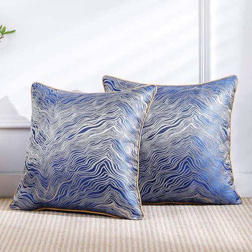 HPUK Jacquard Throw Pillow Covers 18x18 Inch, Soft Textured, Set of 2 - color: Hp-blue