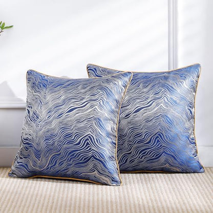 HPUK Jacquard Throw Pillow Covers 18x18 Inch, Soft Textured, Set of 2 - color: Hp-blue
