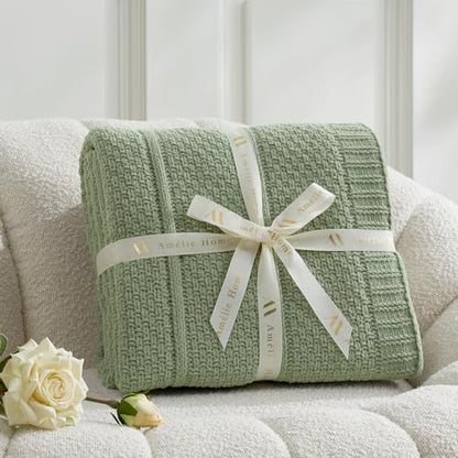 Amélie Home Chenille Knit Throw Blanket, Sage Green 50"x60" - color: Sage Green, size: 50" X 60"