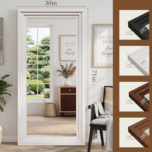 Wood Full Length Mirror 71"x30", Large Solid Wood Frame Floor Mirror - color: White, size: 71"L x 30"W
